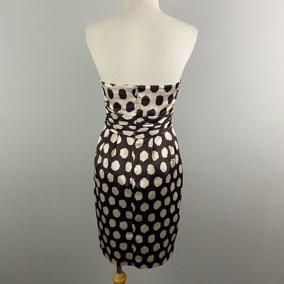 MAX & CLEO Brown Beige Strapless Polka Dot Dress - Picture 5 of 9